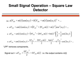 Small Signal Operation – Square Law Detector = = = 'LPF' removes components. Signal out =  i.e.  the output contains  m ( t ) i.e. 