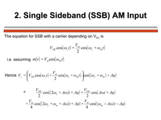 2. Single Sideband (SSB) AM Input The equation for SSB with a carrier depending on V DC  is i.e. assuming  Hence  = 