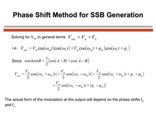 Phase Shift Method for SSB Generation Solving for V out  in general terms  i.e.   Since  The actual form of the modulation at the output will depend on the phase shifts f m   and f c . 