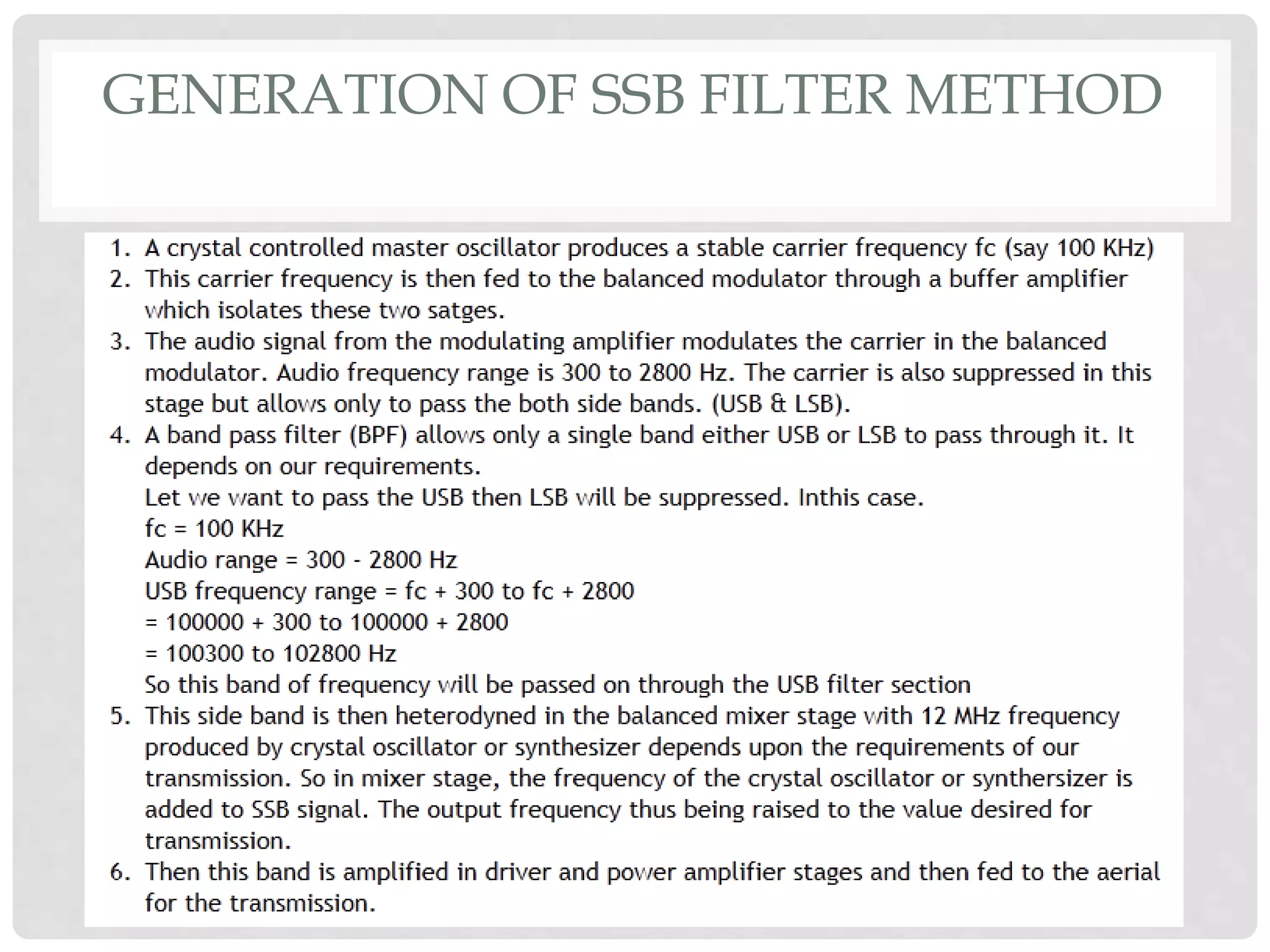 GENERATION OF SSB FILTER METHOD
 