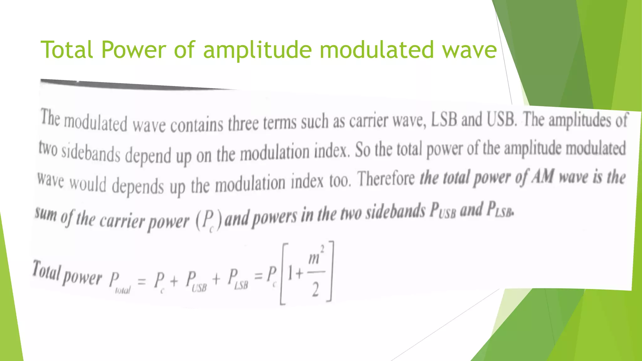 Total Power of amplitude modulated wave