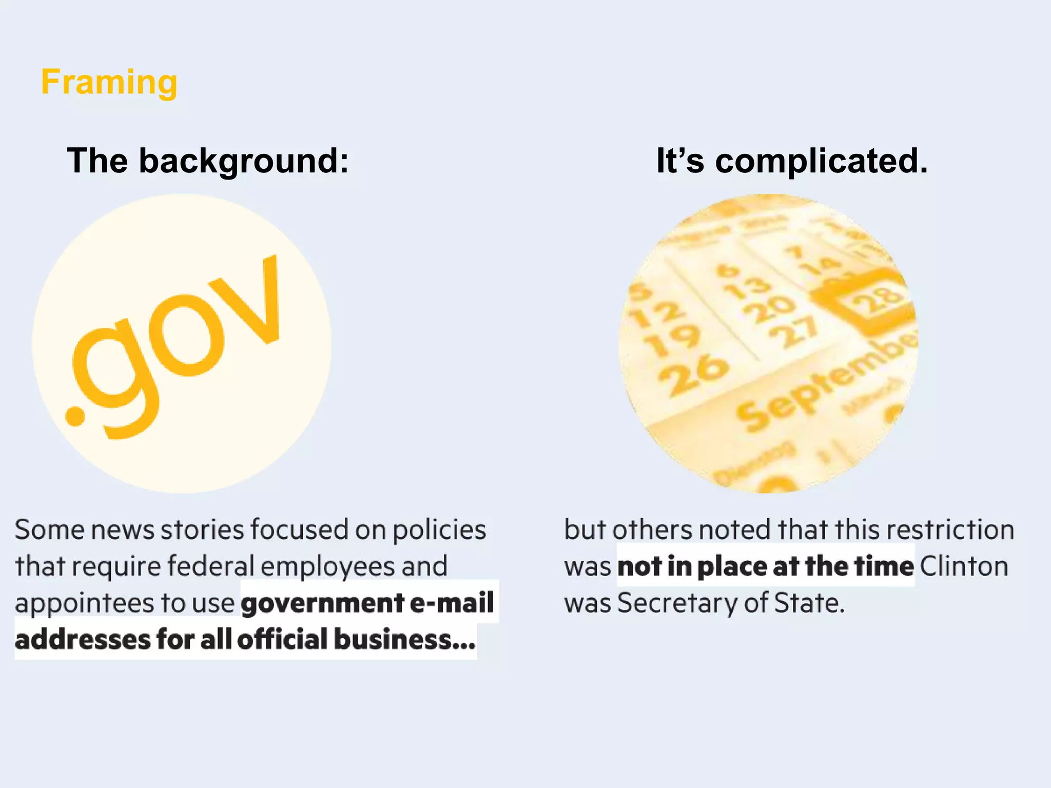 Framing
The background: It’s complicated.
 