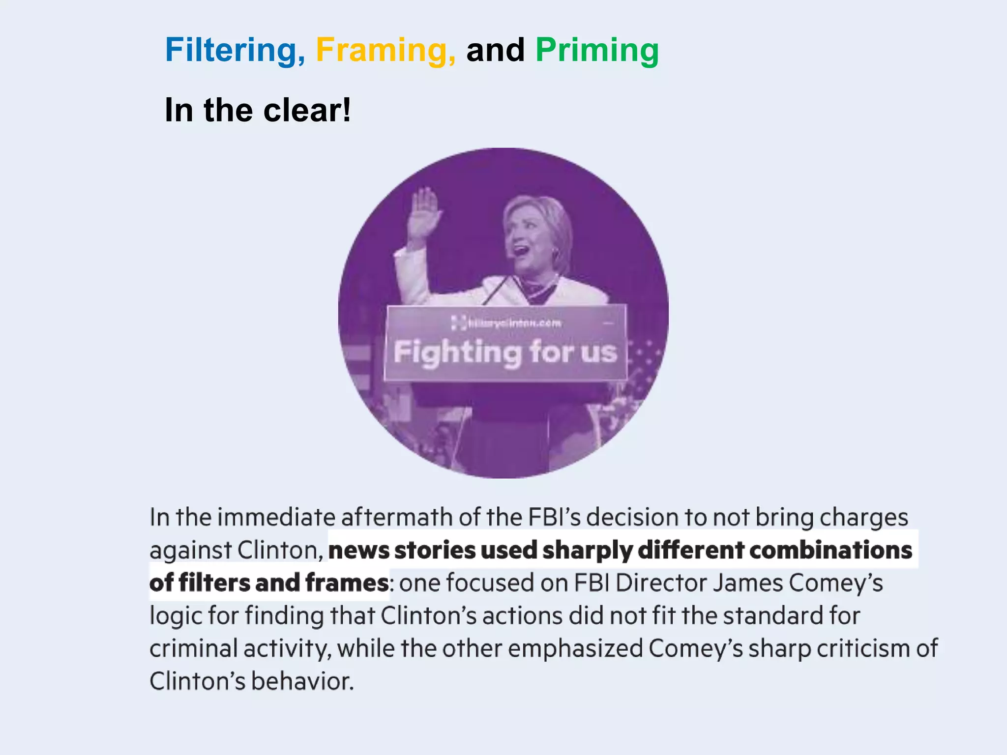 Filtering, Framing, and Priming
In the clear!
 