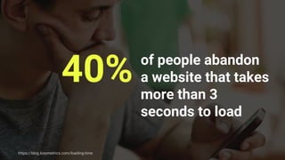 40% of people abandon
a website that takes
more than 3
seconds to load
https://blog.kissmetrics.com/loading-time
 