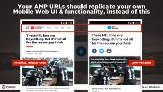 #ampresults by @aleyda at #pubcon
Your AMP URLs should replicate your own  
Mobile Web UI & functionality, instead of this...