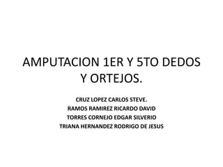 AMPUTACION 1ER Y 5TO DEDOS
Y ORTEJOS.
CRUZ LOPEZ CARLOS STEVE.
RAMOS RAMIREZ RICARDO DAVID
TORRES CORNEJO EDGAR SILVERIO
TRIANA HERNANDEZ RODRIGO DE JESUS
 
