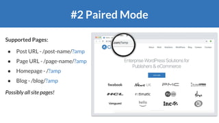 #2 Paired Mode
Supported Pages:
● Post URL - /post-name/?amp
● Page URL - /page-name/?amp
● Homepage - /?amp
● Blog - /blo...