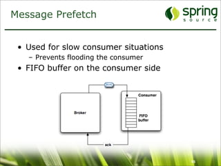 Message Prefetch


 • Used for slow consumer situations
   – Prevents flooding the consumer
 • FIFO buffer on the consumer side




                                       55
 
