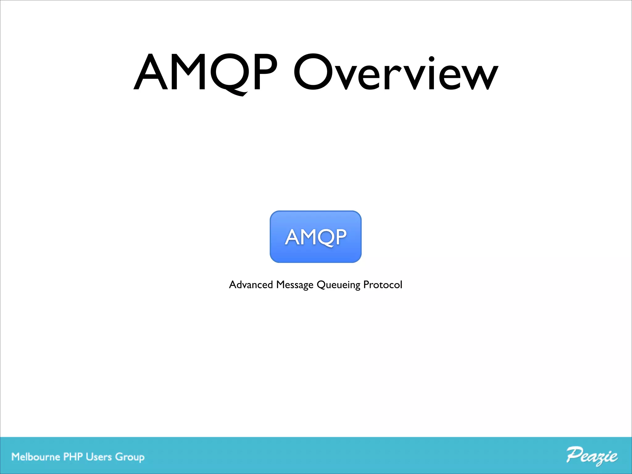 AMQP Overview
AMQP

Service Model
Wire

Advanced Message Queueing Protocol

 