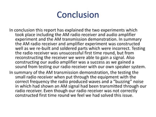 Radio Assembly Lab Report Am Radio Receiver And Amplifier Experiment And Am Transmission ...