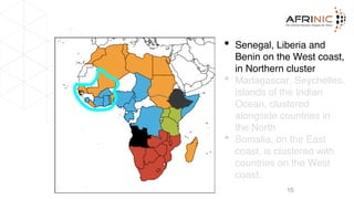 Unusual Cases in Latency
Clusters
15
• Senegal, Liberia and
Benin on the West coast,
in Northern cluster
• Madagascar, Seychelles,
islands of the Indian
Ocean, clustered
alongside countries in
the North
• Somalia, on the East
coast, is clustered with
countries on the West
coast.
 