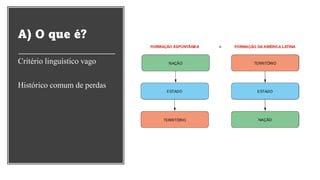 A) O que é?
Critério linguístico vago
Histórico comum de perdas
 