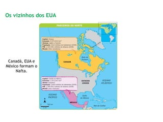 Canadá, EUA e
México formam o
Nafta.
Os vizinhos dos EUA
 