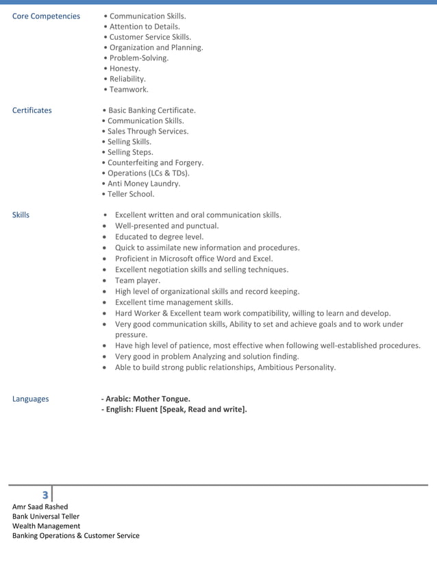 Amr saad rashed universal teller specialist & customer service | PDF