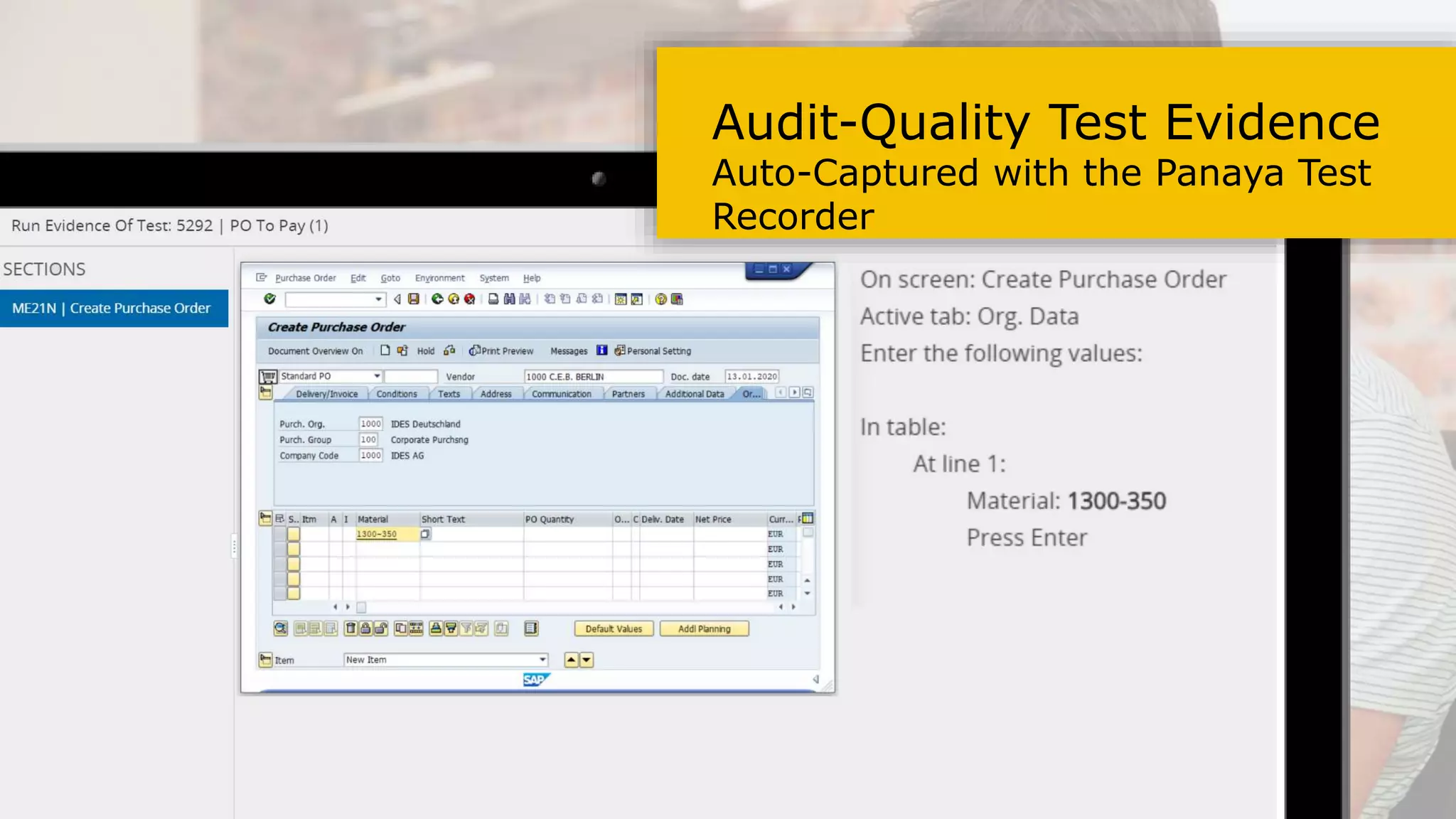 Audit-Quality Test Evidence
Auto-Captured with the Panaya Test
Recorder
 