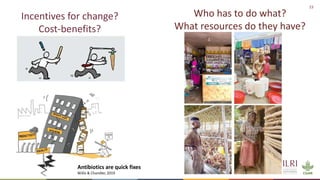 23
Incentives for change?
Cost-benefits?
Antibiotics are quick fixes
Willis & Chandler, 2019
Who has to do what?
What resources do they have?
 