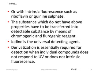 Contd…


  • Or with intrinsic fluorescence such as
    riboflavin or quinine sulphate.
  • The substance which do not hav...
