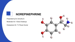 NOREPINEPHRINE
Presented by Dr. Amrutha G
Moderator Dr. V Sree Chaitanya
Chairperson Dr. T V Pavan Kumar
 