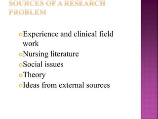 Experience and clinical field
work
Nursing literature
Social issues
Theory
Ideas from external sources
 