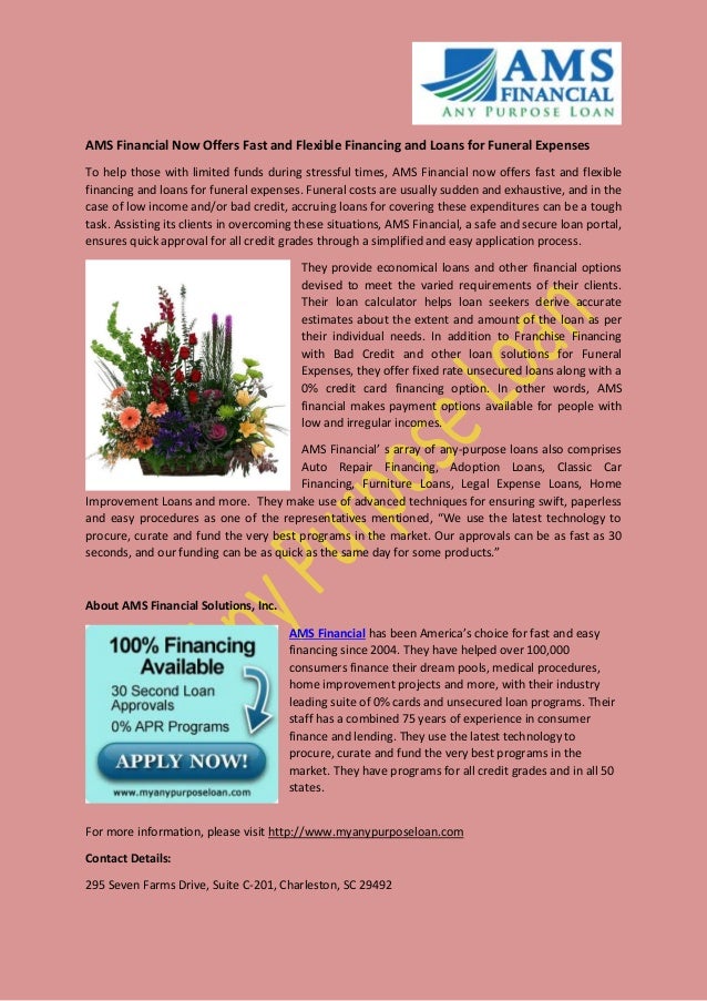 Ams financial now offers fast and flexible financing and loans for funeral expenses