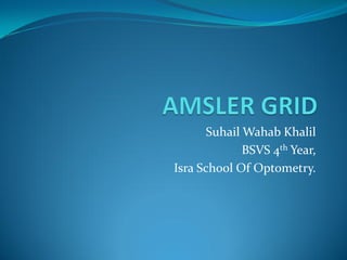 Suhail Wahab Khalil
              BSVS 4th Year,
Isra School Of Optometry.
 
