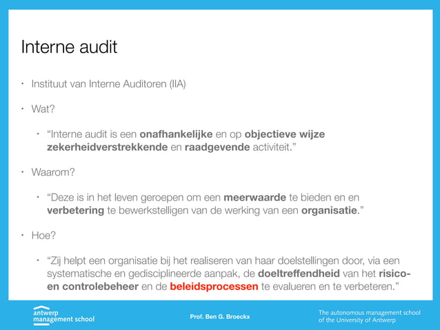 Antwerp Management School Masterclass Internal Auditing Les 1