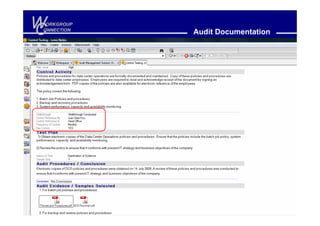 W
C
 ORKGROUP
ONNECTION
            Audit Documentation
 