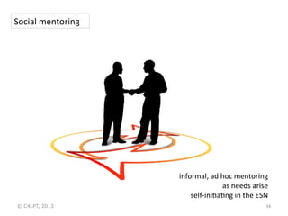 Social	
  mentoring	
  

informal,	
  ad	
  hoc	
  mentoring	
  
as	
  needs	
  arise	
  
self-­‐iniHaHng	
  in	
  the	
  ESN	
  
© C4LPT, 2013

34	
  

 