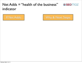 Net Adds = “health of the business”
   indicator

           If Net Adds:       Why & Next Steps:




Monday, March 18, 13
 