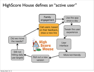 HighScore House deﬁnes an “active user”




Monday, March 18, 13
 