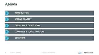 5 ©	2016	CA.	ALL	RIGHTS	RESERVED.@CAWORLD				#CAWORLD
Agenda
INTRODUCTION
SETTING	CONTEXT
EXECUTION	&	DIGITIZATION
LEARNINGS	&	SUCCESS	FACTORS
QUESTIONS
1
2
3
4
5
 