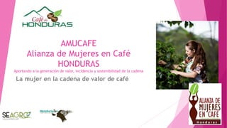 AMUCAFE
Alianza de Mujeres en Café
HONDURAS
Aportando a la generación de valor, incidencia y sostenibilidad de la cadena
La mujer en la cadena de valor de café
 