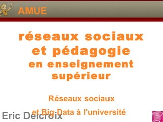 Eric Delcroix
AMUE
réseaux sociaux
et pédagogie
en enseignement
supérieur
Réseaux sociaux
et Big Data à l'université
 