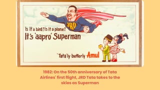 1982: On the 50th anniversary of Tata
Airlines' first flight, JRD Tata takes to the
skies as Superman
 