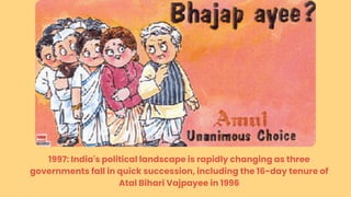 1997: India's political landscape is rapidly changing as three
governments fall in quick succession, including the 16-day tenure of
Atal Bihari Vajpayee in 1996
 