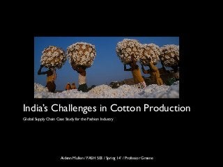 India’s Challenges in Cotton Production
Global Supply Chain Case Study for the Fashion Industry
Aidenn Mullen / FASH 503 / Spring 14’ / Professor Greene
 
