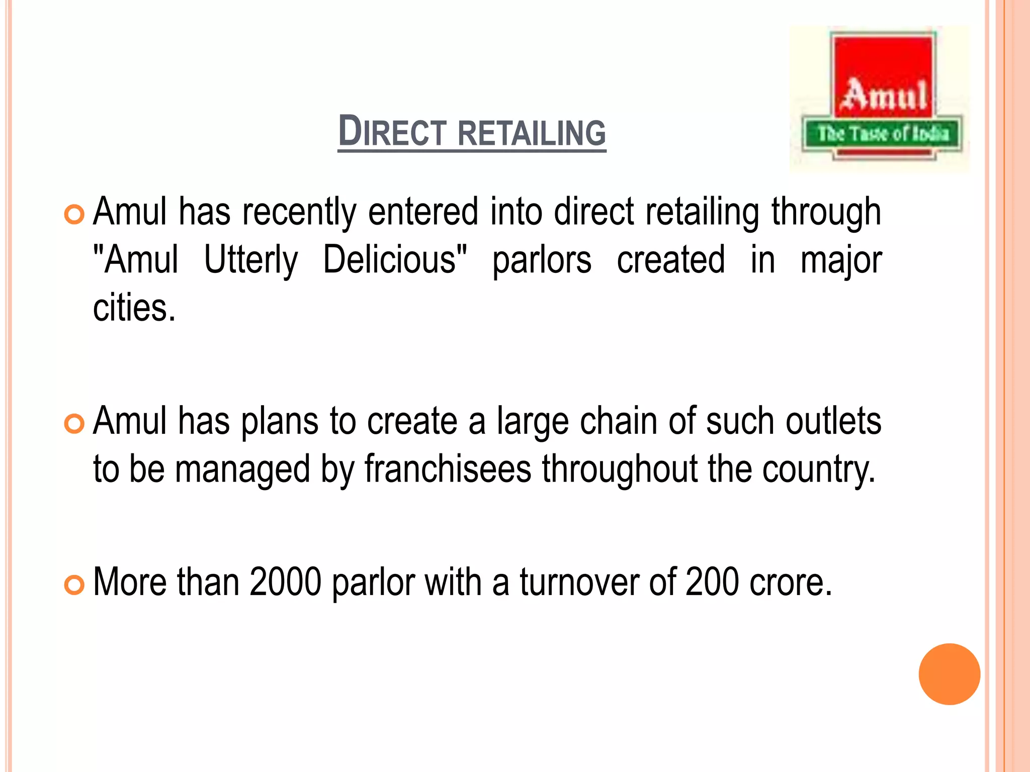 Reverse logisticsMILK CHURNfrom dairy to VCSPOUCH MILK TRAY from retailer to dairyBOTTLEfrom retailer to dairyDAMAGED PRODUCTS from customer to retailer then to dairyLessons for managing large networksLong term perspectiveSimultaneous development of markets and suppliers.Network partnership Vs. ownershipCost leadership and value for money Technology and Information Sharing 