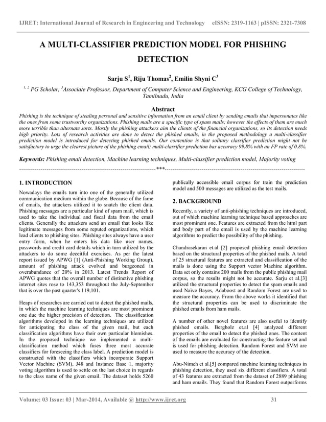 A multi classifier prediction model for phishing detection | PDF