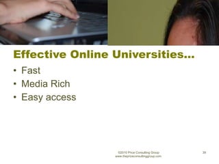 Effective Online Universities… Fast Media Rich Easy access ©2010 Price Consulting Group www.thepriceconsultinggroup.com  