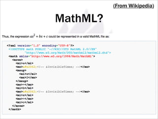(From Wikipedia)

MathML?
 