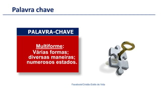Palavra chave
Facebook/Cristão:Estilo de Vida
Multiforme:
Várias formas;
diversas maneiras;
numerosos estados.
PALAVRA-CHAVE
 