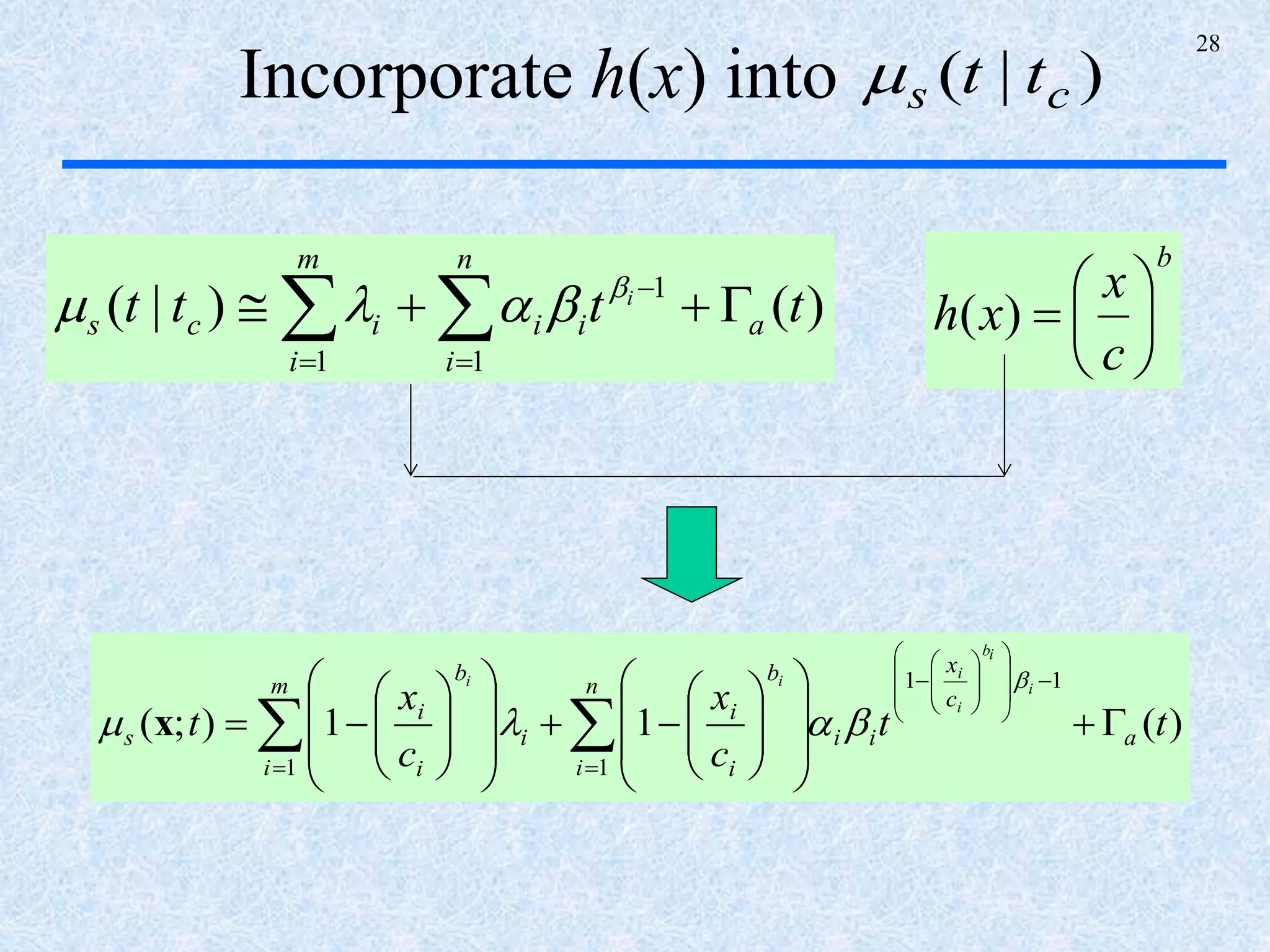 28
Incorporate h(x) into
b
c
x
xh 





)(
)|( cs tt
)(11);(
11
11
tt
c
x
c
x
t a
c
x
ii
n
i
b
i
i
m
i
i
b
i
i
s
i
ib
i
i
ii























































 x
)()|(
1
1
1
tttt a
n
i
ii
m
i
ics
i
  




 
