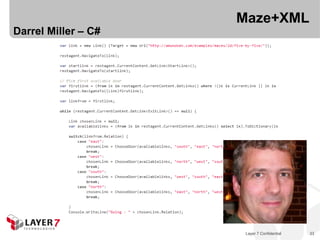 Maze+XML
Darrel Miller – C#




                      Layer 7 Confidential   33
 
