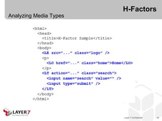 H-Factors
Analyzing Media Types




                        Layer 7 Confidential   42
 
