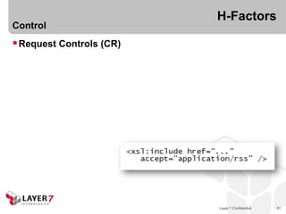 H-Factors
Control
 Request Controls (CR)




                          Layer 7 Confidential   51
 
