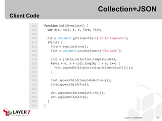 Collection+JSON
Client Code




                    Layer 7 Confidential   70
 