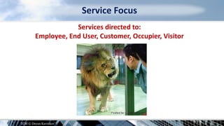 Service Focus
Services directed to:
Employee, End User, Customer, Occupier, Visitor
TCM © Deyan Kavrakov
 