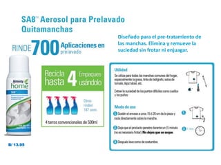 Diseñado para el pre-tratamiento de
las manchas. Elimina y remueve la
suciedad sin frotar ni enjuagar.
B/ 13.95
 