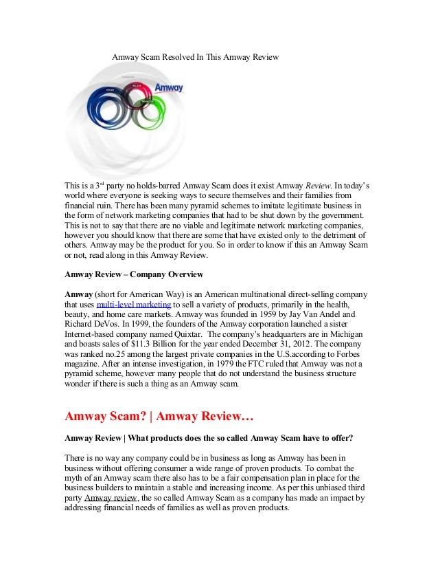 Amway scam resolved in this Amway review