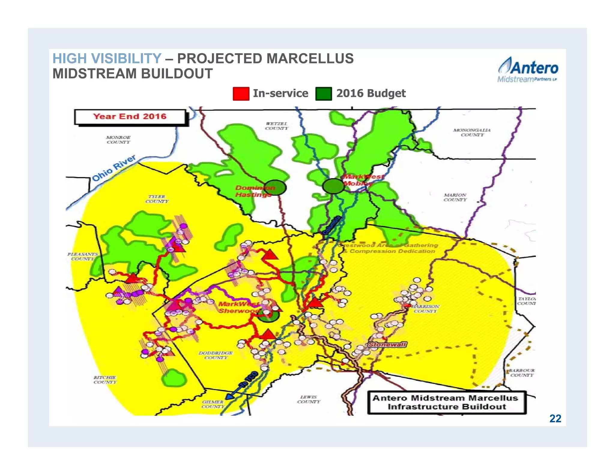 22
In-service 2016 Budget
HIGH VISIBILITY – PROJECTED MARCELLUS
MIDSTREAM BUILDOUT
 